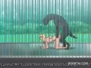 Barmfager anime adolescent kuse spikret hardt av monster ved den zoo